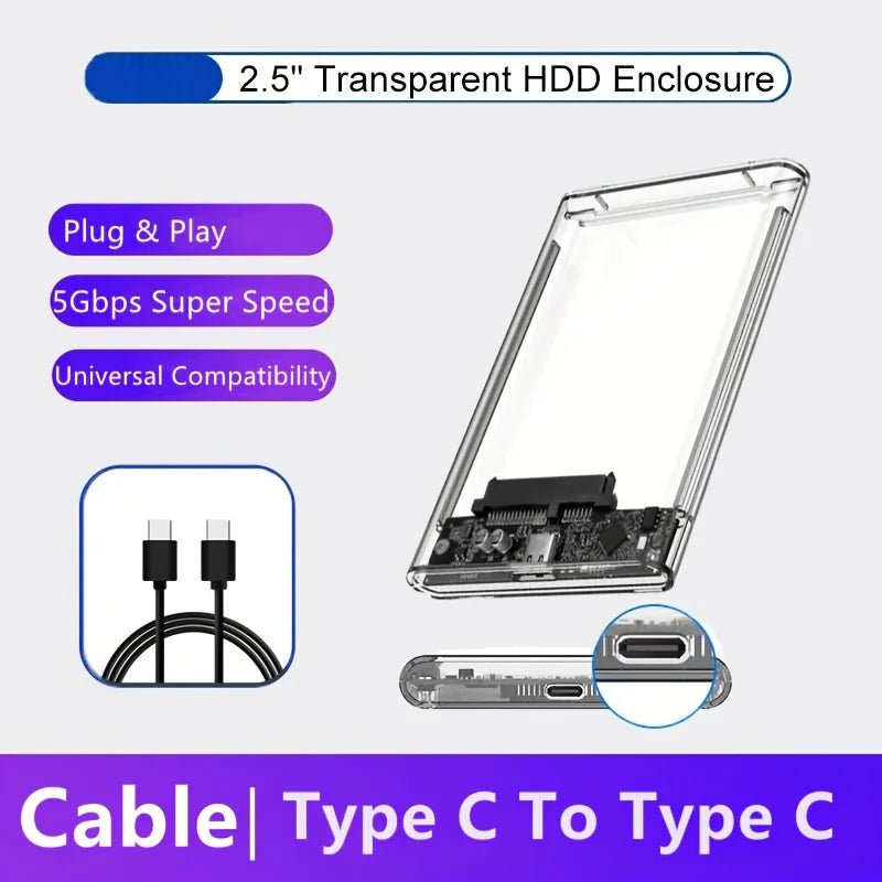 2.5 Inch Transparent Mobile External Hard Drive Case, SATA to USB 3.0/Type C Harddisk Boxs External Enclosure , 5Gbps Tool - Free - FUN GUY WORLD FUN GUYS SHOP FUN GUY WORLD 14:29USB C-USB C  USB C - USB C 2.5 Inch Transparent Mobile External Hard Drive Case, SATA to USB 3.0/Type C Harddisk Boxs External Enclosure , 5Gbps Tool - Free FUN GUYS SHOP FUN GUY WORLD