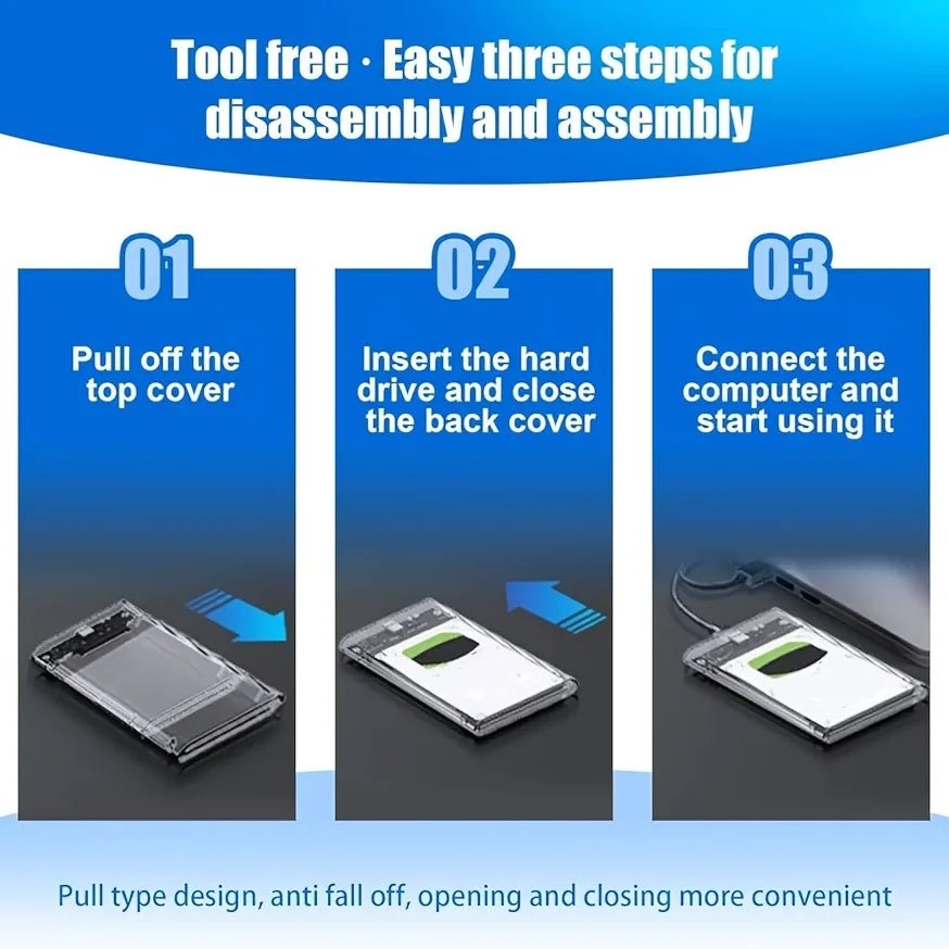 2.5 Inch Transparent Mobile External Hard Drive Case, SATA to USB 3.0/Type C Harddisk Boxs External Enclosure , 5Gbps Tool - Free - FUN GUY WORLD FUN GUYS SHOP FUN GUY WORLD 14:350850Micro B-USB A  Micro B - USB A 2.5 Inch Transparent Mobile External Hard Drive Case, SATA to USB 3.0/Type C Harddisk Boxs External Enclosure , 5Gbps Tool - Free FUN GUYS SHOP FUN GUY WORLD