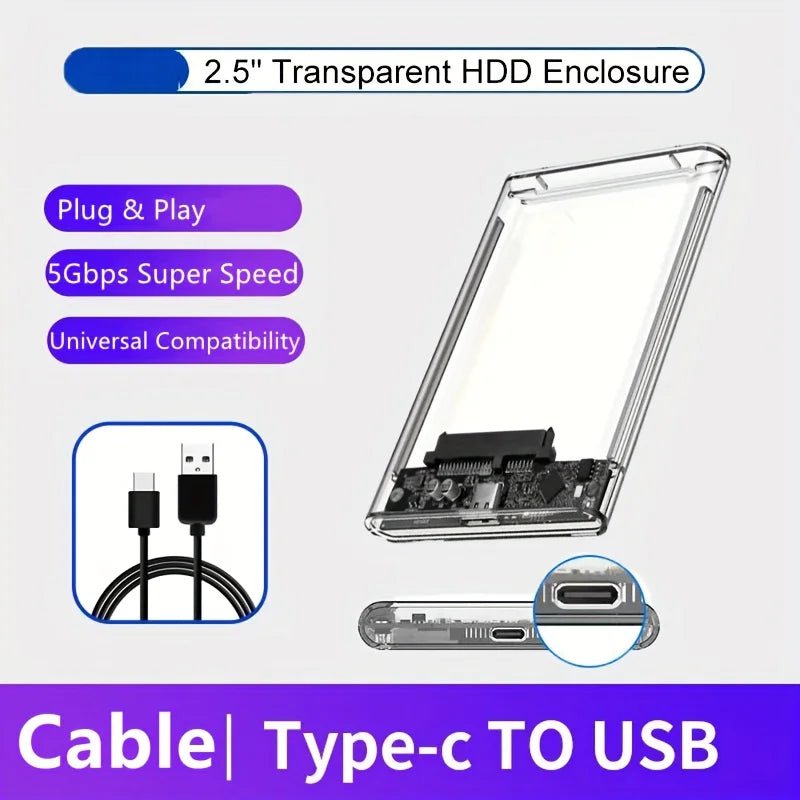 2.5 Inch Transparent Mobile External Hard Drive Case, SATA to USB 3.0/Type C Harddisk Boxs External Enclosure , 5Gbps Tool - Free - FUN GUY WORLD FUN GUYS SHOP FUN GUY WORLD 14:350853USB C-USB A  USB C - USB A 2.5 Inch Transparent Mobile External Hard Drive Case, SATA to USB 3.0/Type C Harddisk Boxs External Enclosure , 5Gbps Tool - Free FUN GUYS SHOP FUN GUY WORLD