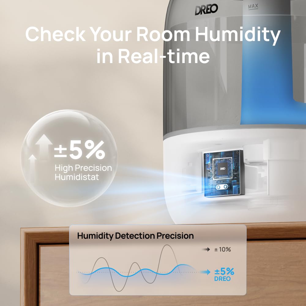 DREO Humidifiers for Bedroom, 3L Top Fill 30H & 26dB Quiet Runtime for Large Room, Cool Mist Ultrasonic Humidifier with Humidity Sensor, Night Light for Home, Baby, Nursery, Plants, 360° Nozzle, Black FUN GUY WORLD   FUN GUY WORLD