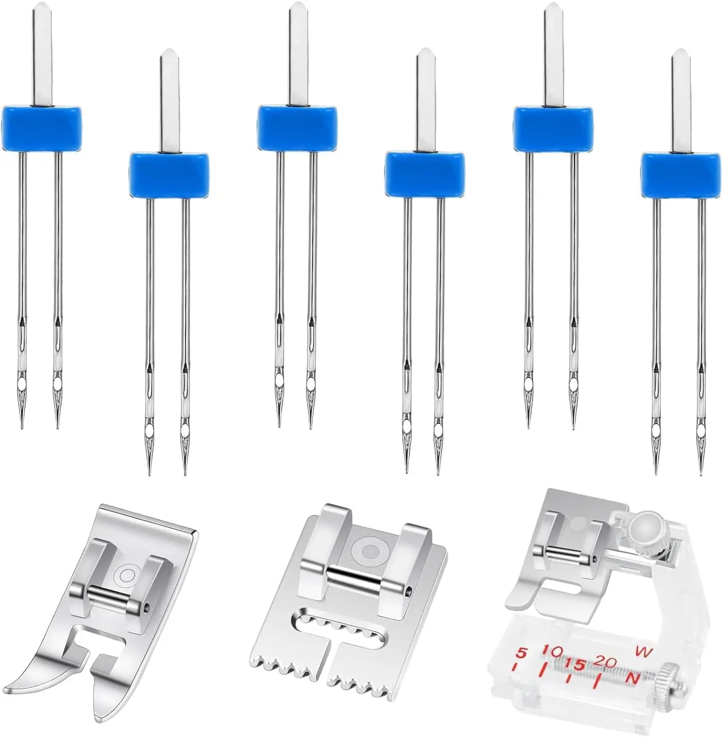 6 Pack Twin Needle for Sewing Machine, Double Twin Needle with 3 Pieces Different Presser Foot for Household Sewing Machine - 3 Size 2/90 3/90 4/90 FUN GUYS SHOP   FUN GUYS SHOP