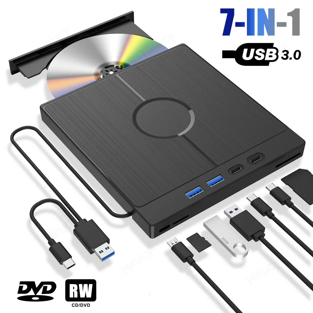 7 - in - 1 USB 3.0 Type C External CD DVD RW Optical Drive DVD Player Burner Reader Multi - Function Drive For Windows Mac PC Laptop - FUN GUY WORLD FUN GUYS SHOP FUN GUY WORLD 14:200025551D-PTKL;200007763:201336100  D - PTKL China Mainland 7 - in - 1 USB 3.0 Type C External CD DVD RW Optical Drive DVD Player Burner Reader Multi - Function Drive For Windows Mac PC Laptop FUN GUYS SHOP FUN GUY WORLD