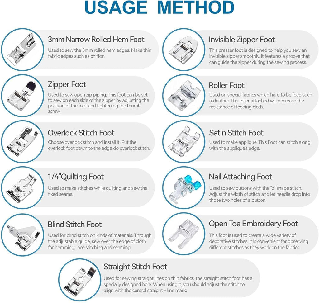 Qeykizy 11 Pcs Sewing Machine Presser Feet Kit, Rolled Hem Feet, Invisible Zipper Foot for Low Shank Sewing Machine, Snap on Feet Compatible with Singer, Brother, Janome, Babylock, Juki, Kenmore FUN GUYS SHOP   FUN GUYS SHOP
