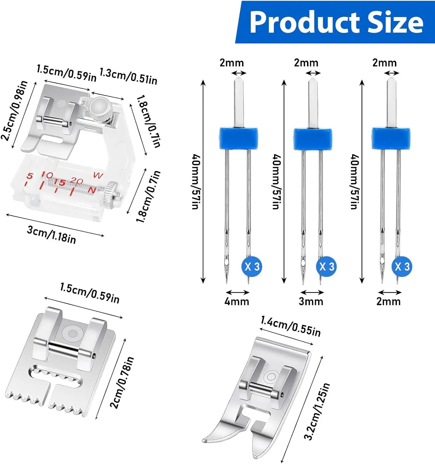 6 Pack Twin Needle for Sewing Machine, Double Twin Needle with 3 Pieces Different Presser Foot for Household Sewing Machine - 3 Size 2/90 3/90 4/90 FUN GUYS SHOP   FUN GUYS SHOP