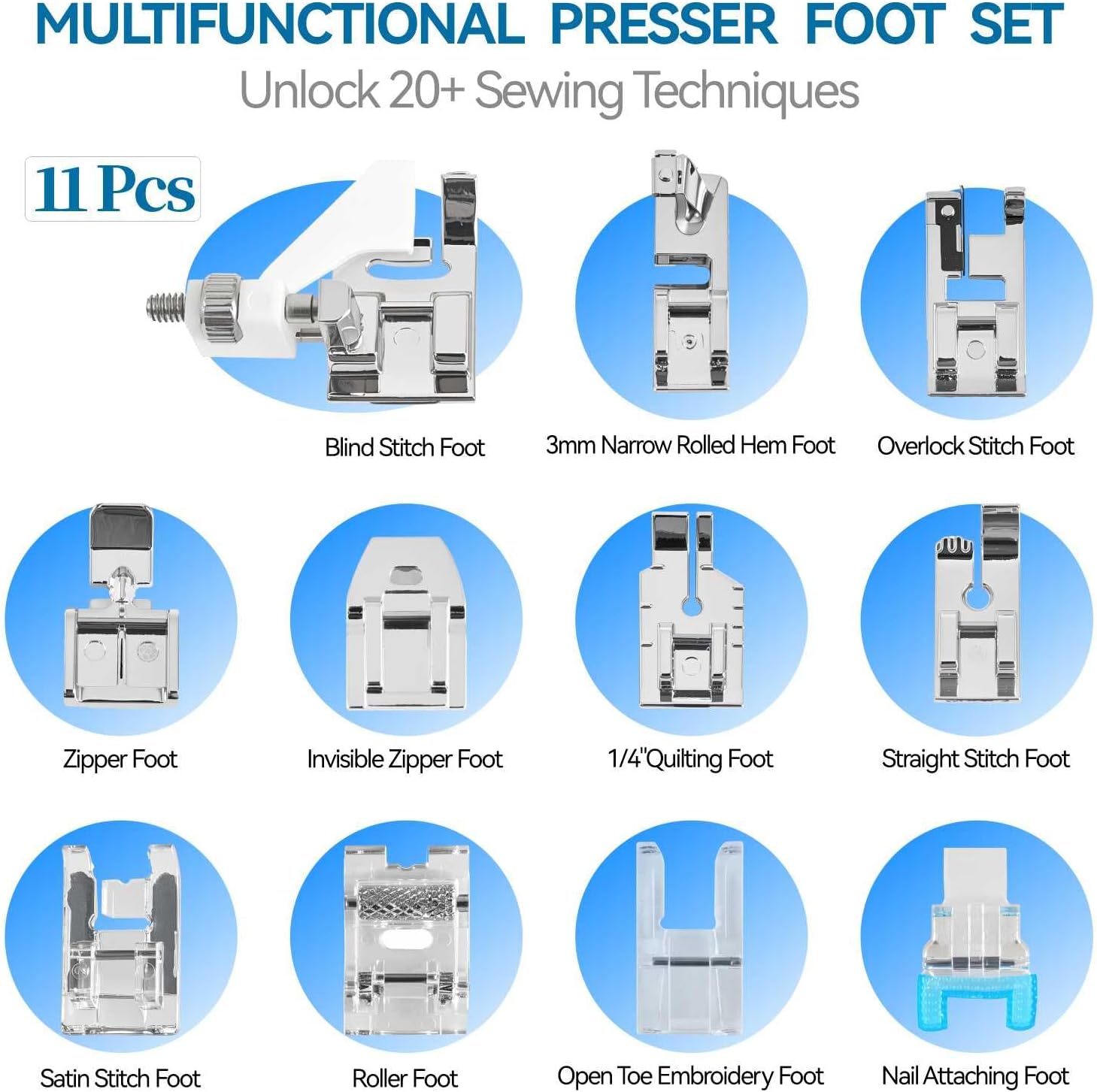 Qeykizy 11 Pcs Sewing Machine Presser Feet Kit, Rolled Hem Feet, Invisible Zipper Foot for Low Shank Sewing Machine, Snap on Feet Compatible with Singer, Brother, Janome, Babylock, Juki, Kenmore FUN GUYS SHOP   FUN GUYS SHOP