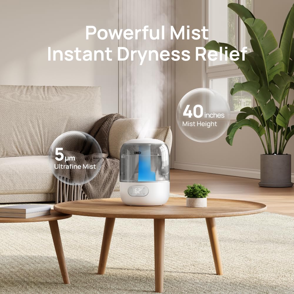 DREO Humidifiers for Bedroom, 3L Top Fill 30H & 26dB Quiet Runtime for Large Room, Cool Mist Ultrasonic Humidifier with Humidity Sensor, Night Light for Home, Baby, Nursery, Plants, 360° Nozzle, Black FUN GUY WORLD   FUN GUY WORLD