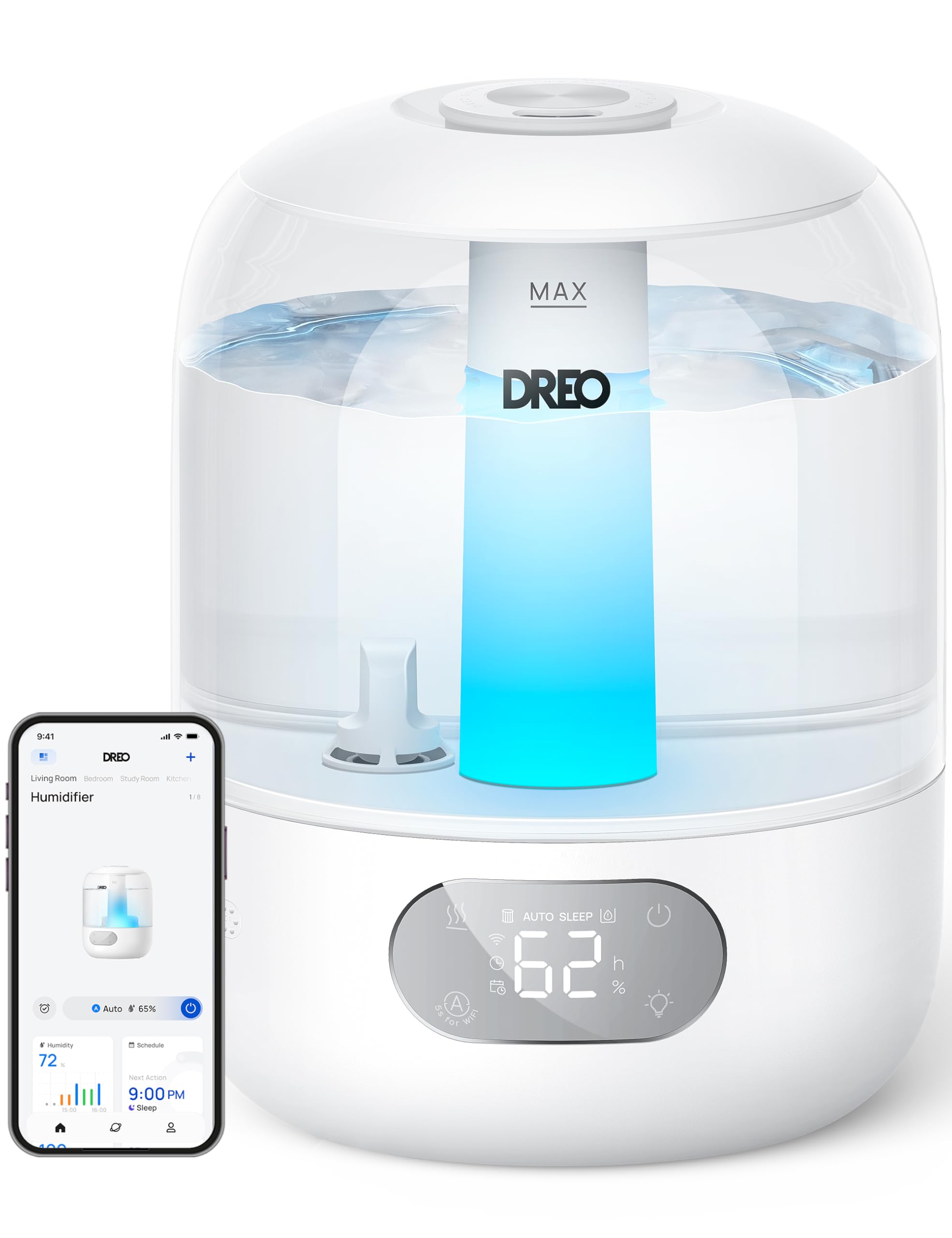 DREO Humidifiers for Bedroom, 3L Top Fill 30H & 26dB Quiet Runtime for Large Room, Cool Mist Ultrasonic Humidifier with Humidity Sensor, Night Light for Home, Baby, Nursery, Plants, 360° Nozzle, Black FUN GUY WORLD   FUN GUY WORLD