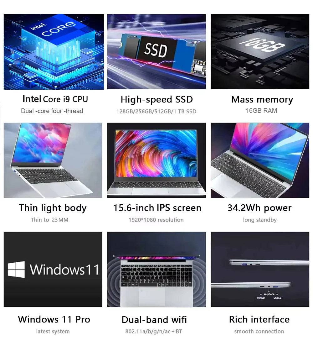15.6 Windows11 Pro Laptop backlit keyboard Intel Core i9 10980HK 16GB 1TB Laptops Office Computer Fingerprint Unlock Notebook PC FUN GUYS SHOP   FUN GUY WORLD
