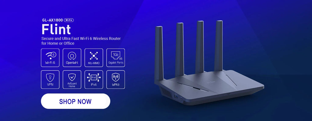 GL.iNet GL-AX1800(Flint) WiFi 6 Router -Dual Band Gigabit Wireless ,5 x 1G Ethernet Ports ,Amazing OpenVpn&WireGuard Speed FUN GUYS SHOP   FUN GUYS SHOP
