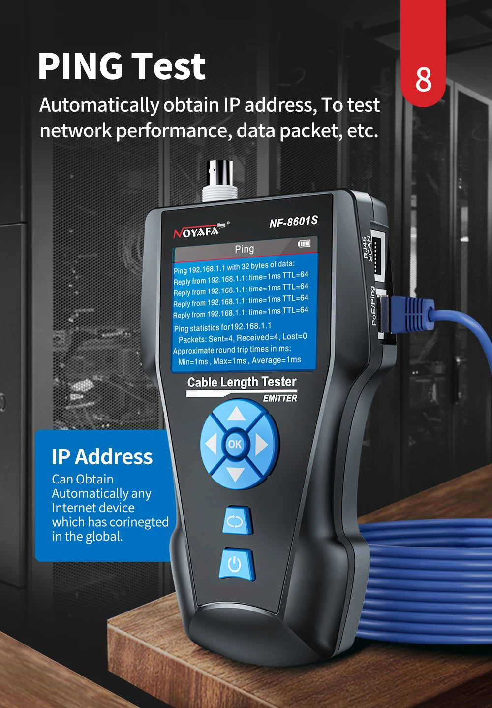 NOYAFA NF-8601S Network Cable Tester Anti-Interference Cable Tracker PING Tester RJ45 RJ11 Measure Length Tester Network Tools FUN GUYS SHOP   FUN GUY WORLD