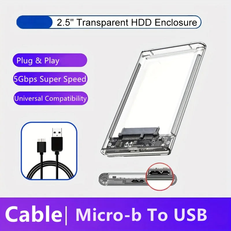 2.5 Inch Transparent Mobile External Hard Drive Case, SATA to USB 3.0/Type C Harddisk Boxs External Enclosure , 5Gbps Tool-Free FUN GUYS SHOP   FUN GUY WORLD
