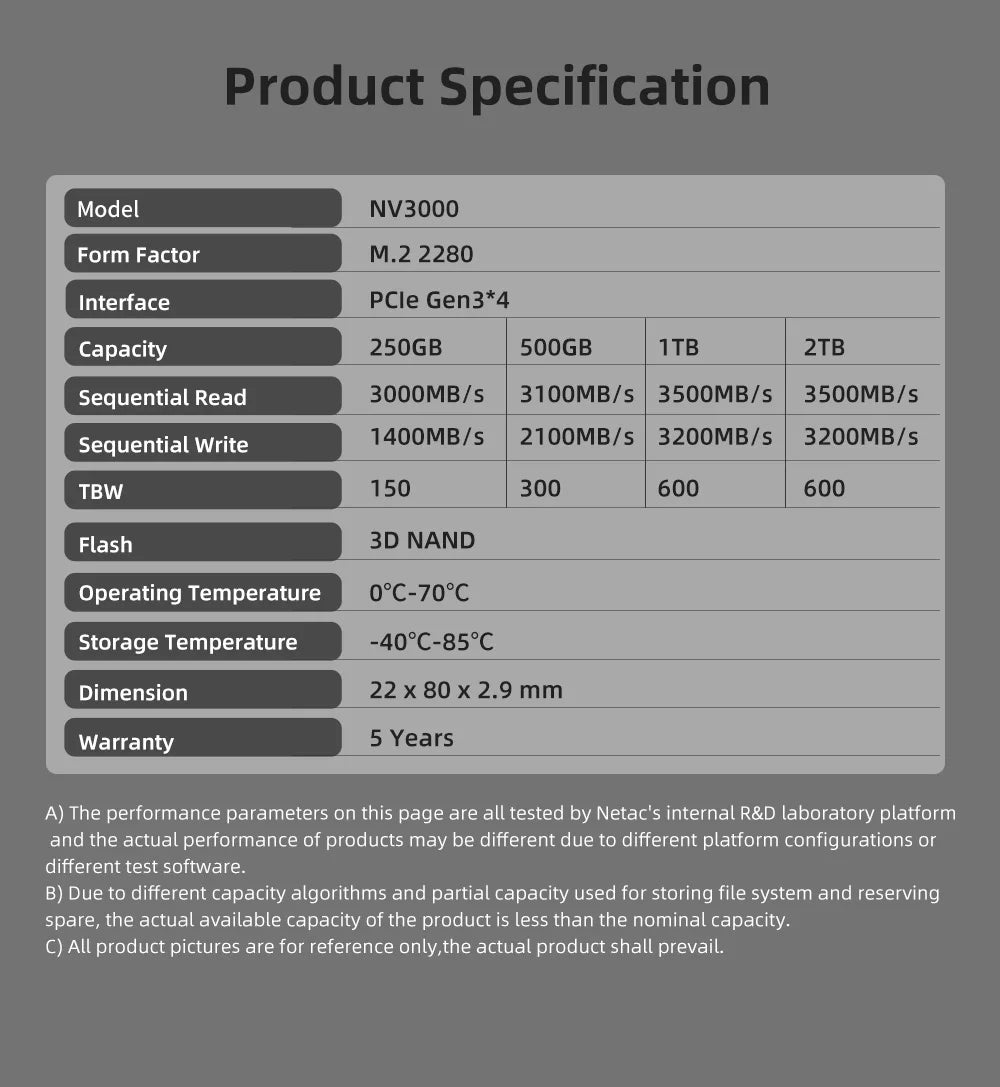 Netac 3500MB/s SSD 1TB 2TB 250GB 500GB SSD NVMe M2 2280 PCIE3.0X4 Hard Drive Internal Solid State Disk for Laptop PC FUN GUYS SHOP   FUN GUY WORLD