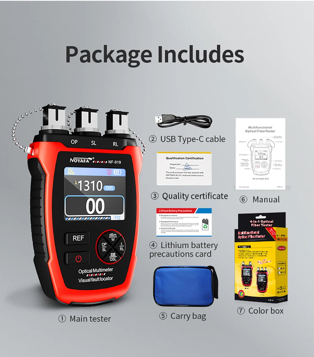 NOYAFA NF-919 Mini Optical Power Meter Visual Fault Locator Network Cable Test OPM/REF -70~+9dbm SC/FC/ST Universal Port FUN GUYS SHOP   FUN GUY WORLD