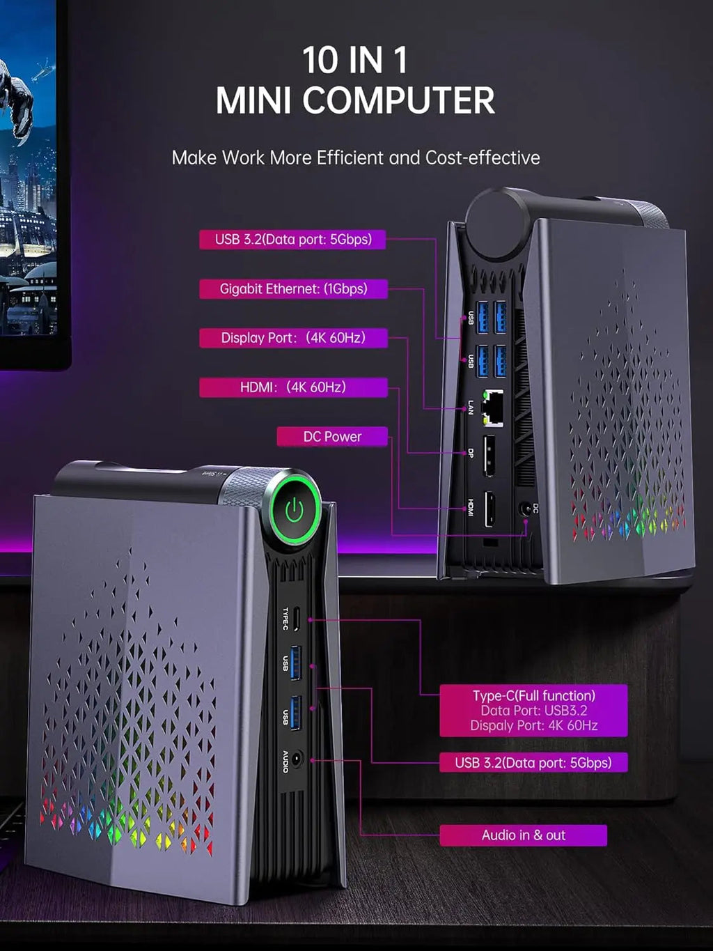 Mini PC AMD Ryzen CPU Windows 11 Pro Mini Computer 6900HX 16GB RAM 512GB SSDWifi6 BT5.2 with RGB lights 4K triple dis ACEMAGIC FUN GUYS SHOP   FUN GUYS SHOP