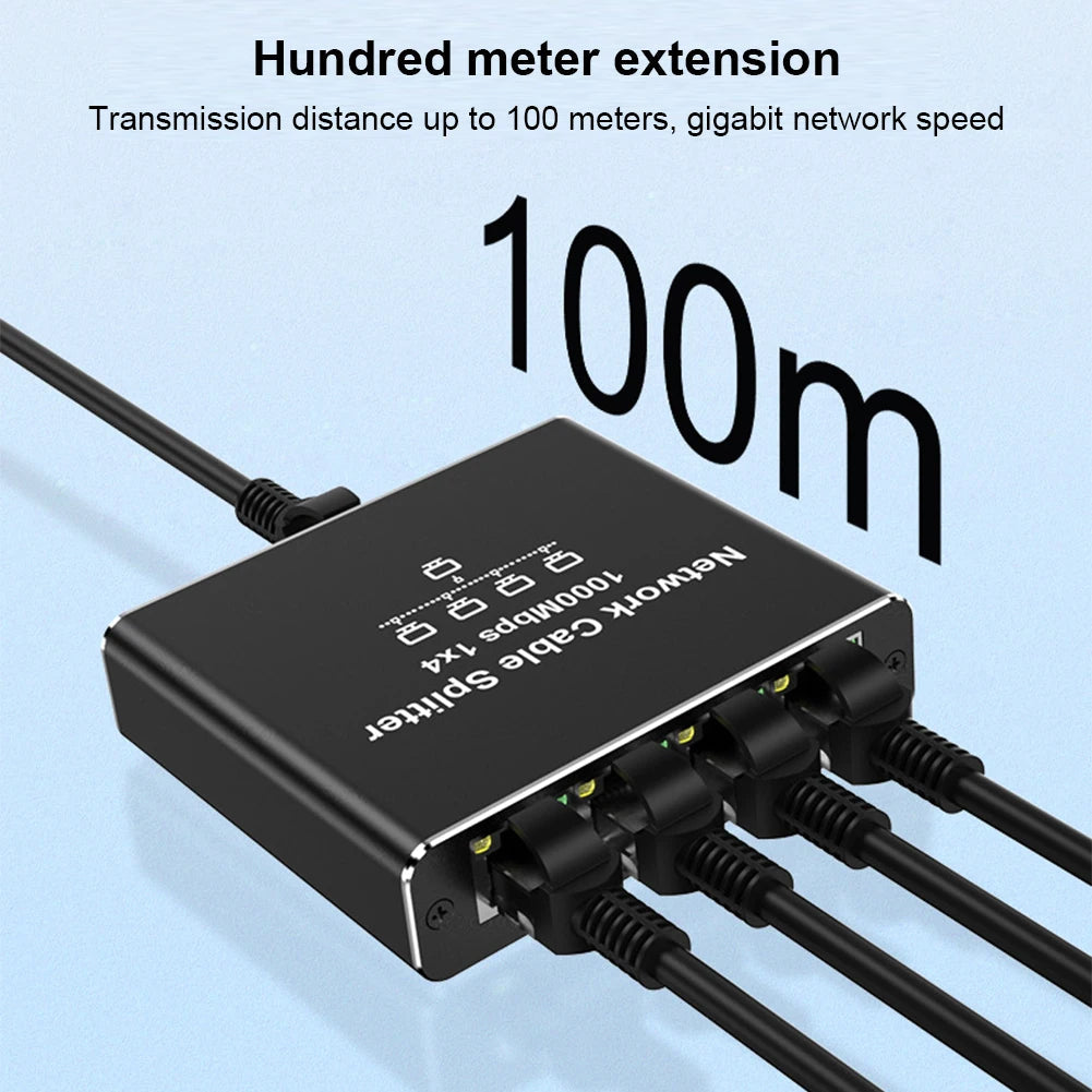 1 To 4 RJ45 Splitter High Speed 1000Mbps Network Connector Splitter HUB 4 Devices Simultaneously Networking for Cat6/7/8 Cable FUN GUYS SHOP   FUN GUY WORLD