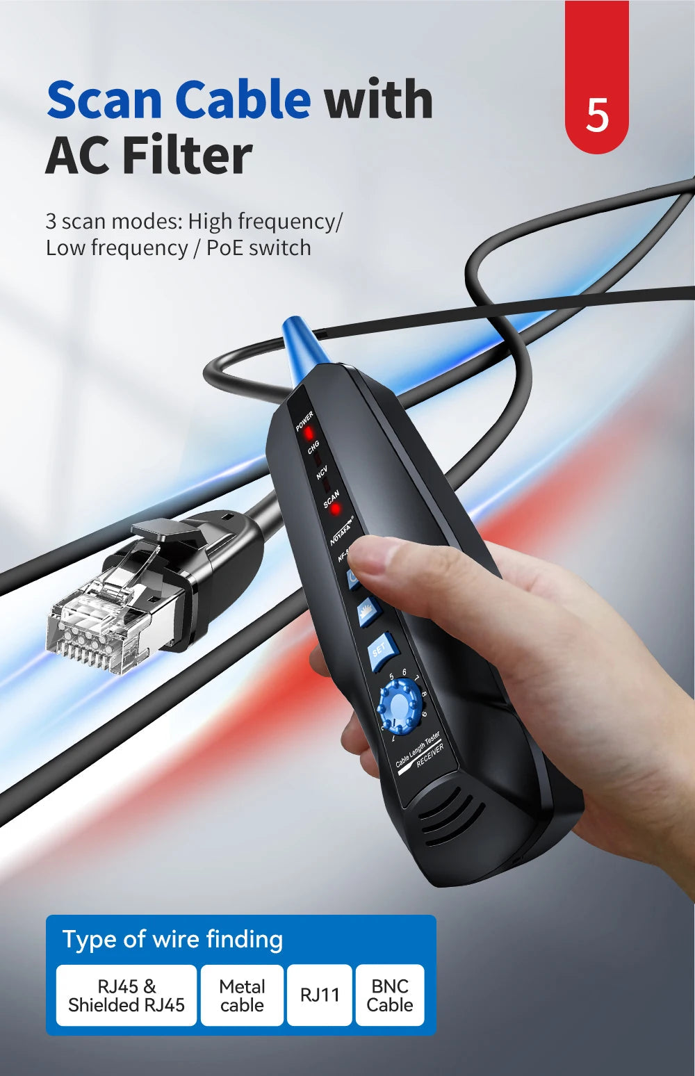 NOYAFA NF-8601S Network Cable Tester Anti-Interference Cable Tracker PING Tester RJ45 RJ11 Measure Length Tester Network Tools FUN GUYS SHOP   FUN GUY WORLD