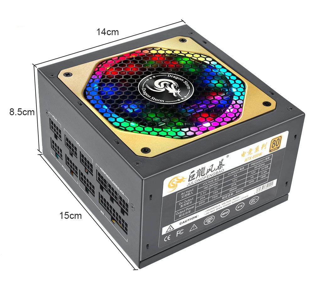 JULONGFENGBAO ATX 850W Full Modular RGB 80Plus Gold 20+4Pin 12V PSU Professional E-Sports Video Game Computer PC Power Supply FUN GUYS SHOP   FUN GUY WORLD