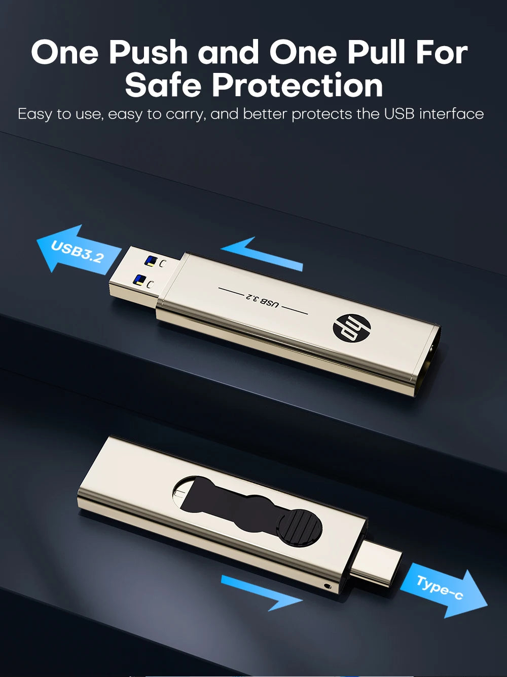 HP Metal Flash Drive USB3.2 Pendrive 32GB 64GB 128GB 256GB Type-C High Speed Memory Stick Rotating USB Stick For PC Cars Car FUN GUYS SHOP   FUN GUY WORLD