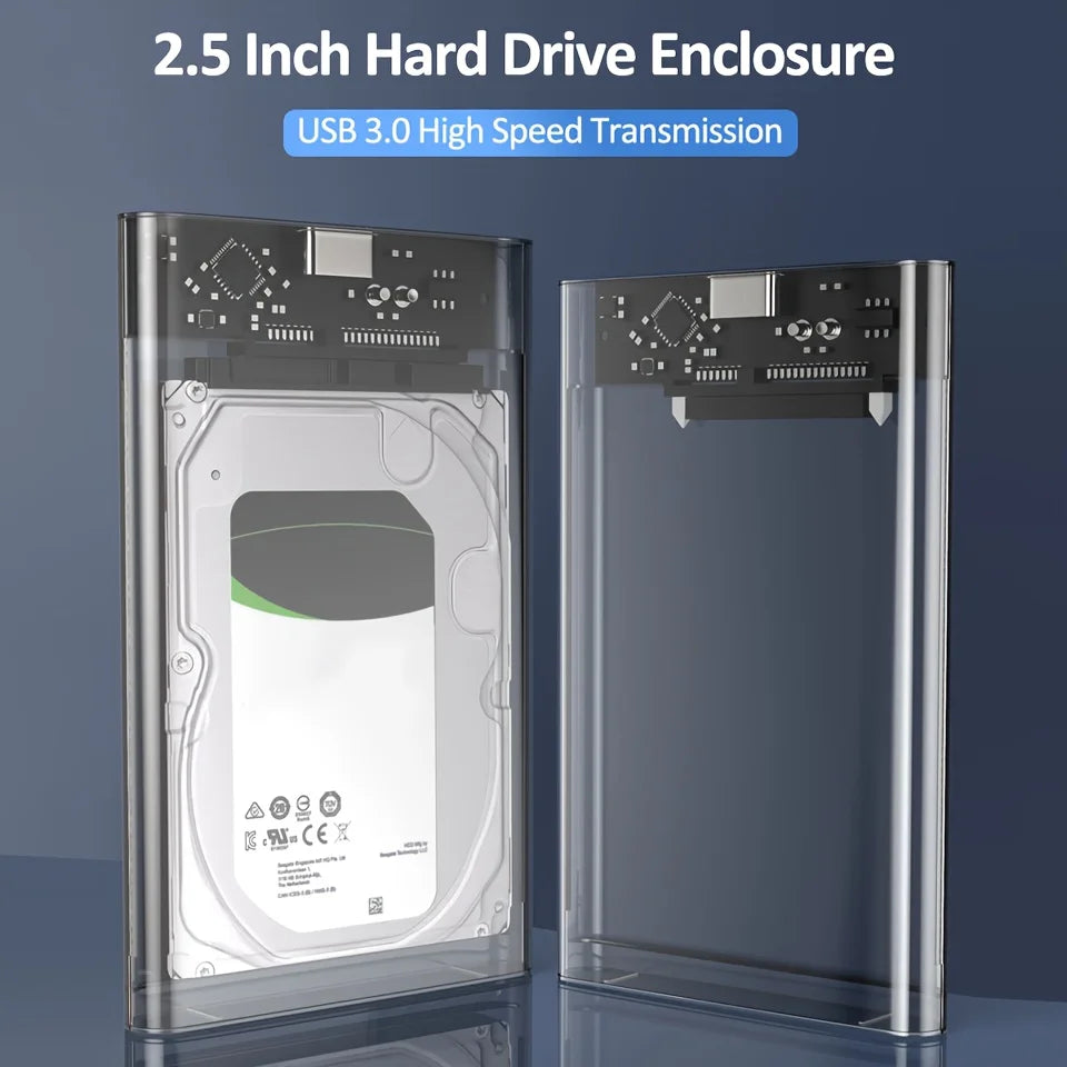 2.5 Inch Transparent Mobile External Hard Drive Case, SATA to USB 3.0/Type C Harddisk Boxs External Enclosure , 5Gbps Tool-Free FUN GUYS SHOP   FUN GUY WORLD