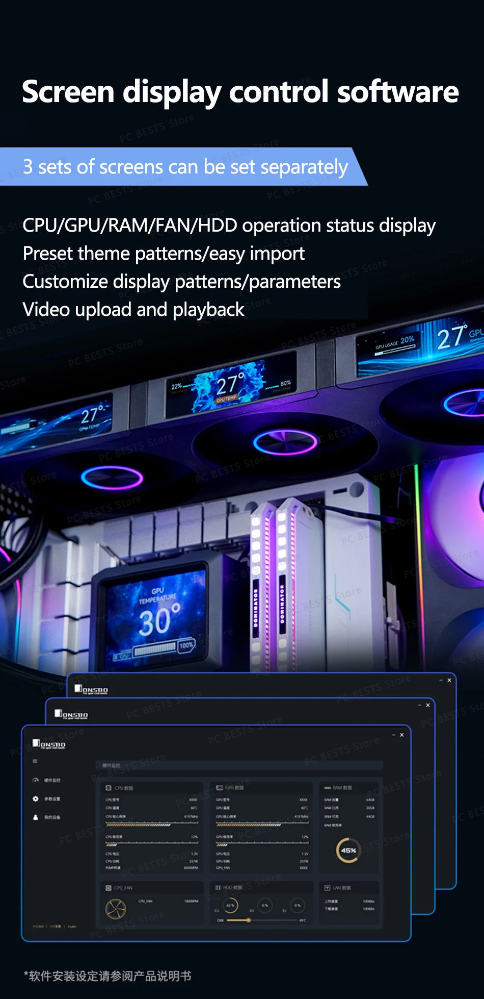 JONSBO ZC-360 Chassis Fan 3 Screen 5V ARGB PWM CPU Cooling Fan Ball Bearing Integrated Fan Magnetic Suction 3.38 Inch Case Fan FUN GUYS SHOP   FUN GUY WORLD