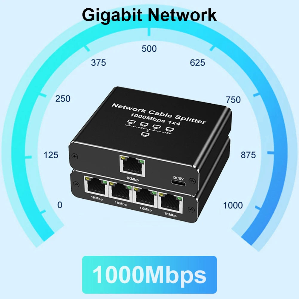 1 To 4 RJ45 Splitter High Speed 1000Mbps Network Connector Splitter HUB 4 Devices Simultaneously Networking for Cat6/7/8 Cable FUN GUYS SHOP   FUN GUY WORLD