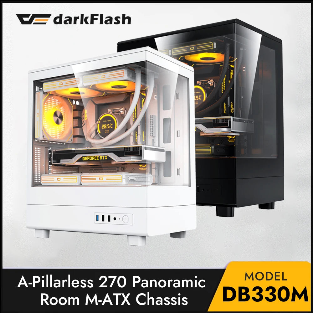 Darkflash DB330M PC Case M-ATX Desktop 270 ° Sea View Room Computer Case USB3.0 Double-Sided Transparent Glass Gamer Cabinet FUN GUYS SHOP   FUN GUY WORLD
