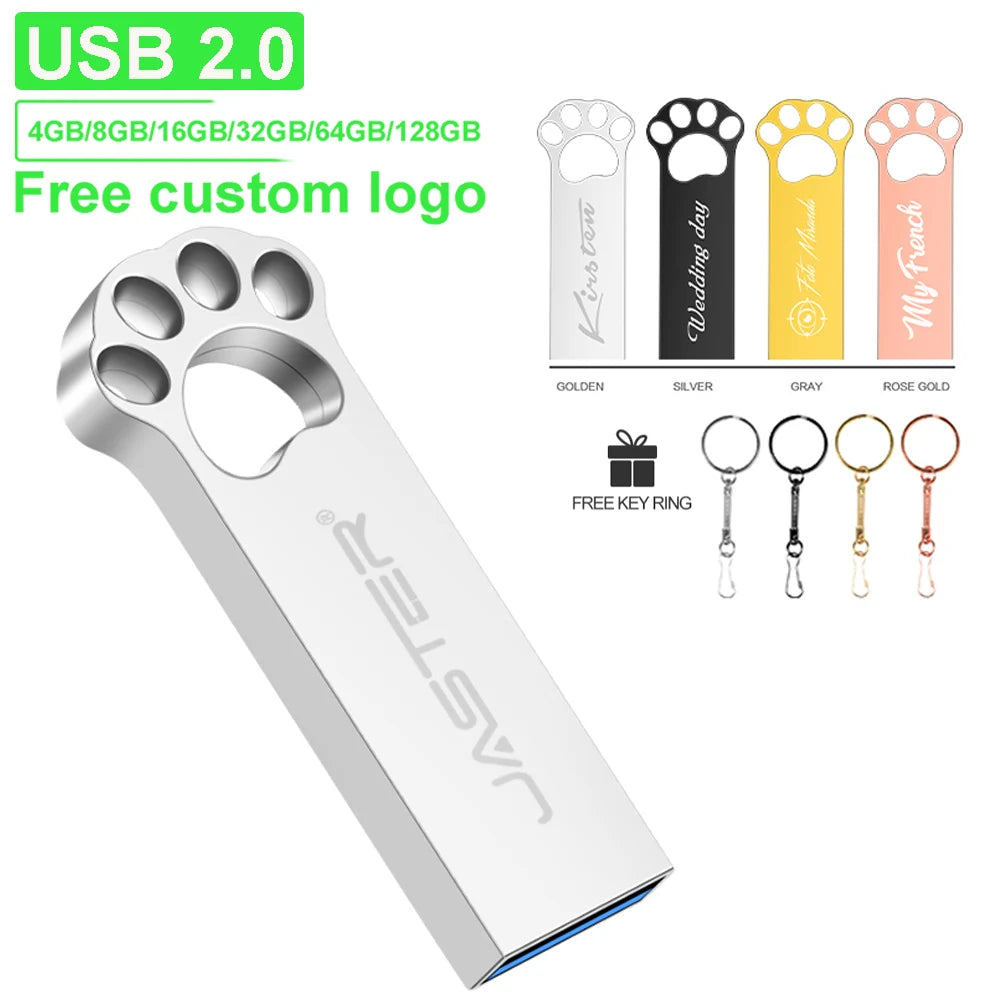 Black Cat's Paw USB Flash Drive 128GB Free Custom Logo Memory Stick 64GB Gold Metal Pen Drive 32GB Free Key Chain U Disk 16GB FUN GUYS SHOP   FUN GUY WORLD