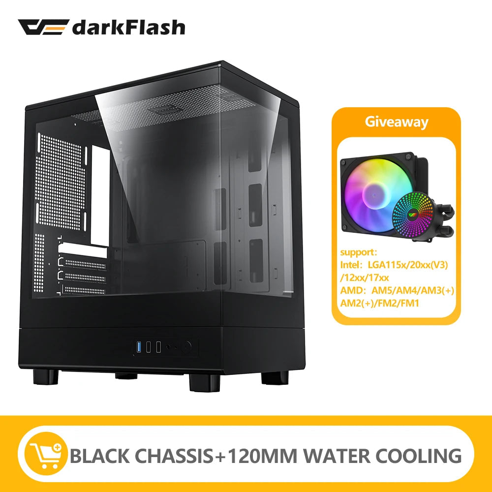 Darkflash DB330M PC Case M-ATX Desktop 270 ° Sea View Room Computer Case USB3.0 Double-Sided Transparent Glass Gamer Cabinet FUN GUYS SHOP   FUN GUY WORLD