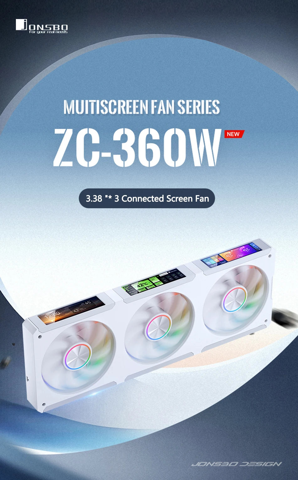 JONSBO ZC-360 Chassis Fan 3 Screen 5V ARGB PWM CPU Cooling Fan Ball Bearing Integrated Fan Magnetic Suction 3.38 Inch Case Fan FUN GUYS SHOP   FUN GUY WORLD