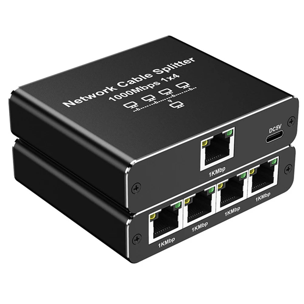 1 To 4 RJ45 Splitter High Speed 1000Mbps Network Connector Splitter HUB 4 Devices Simultaneously Networking for Cat6/7/8 Cable FUN GUYS SHOP   FUN GUY WORLD