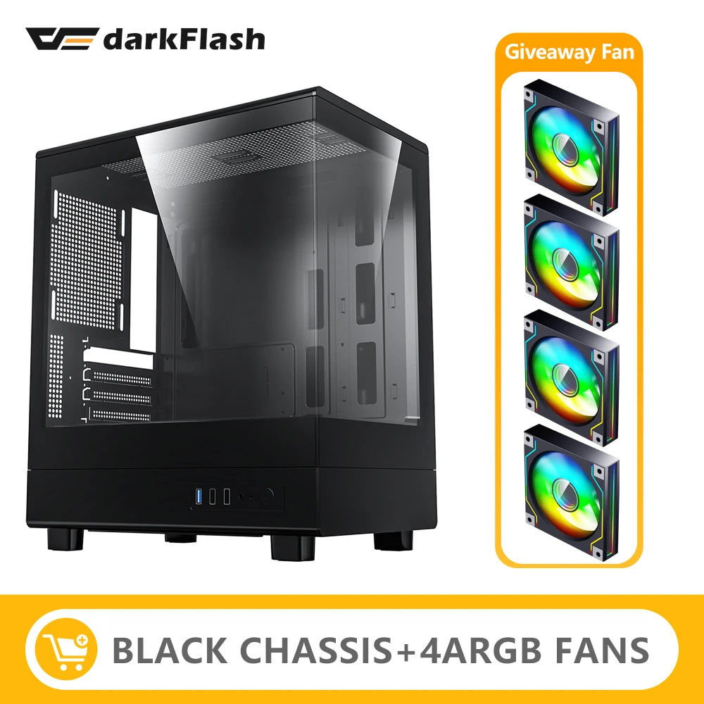 Darkflash DB330M PC Case M-ATX Desktop 270 ° Sea View Room Computer Case USB3.0 Double-Sided Transparent Glass Gamer Cabinet FUN GUYS SHOP   FUN GUY WORLD