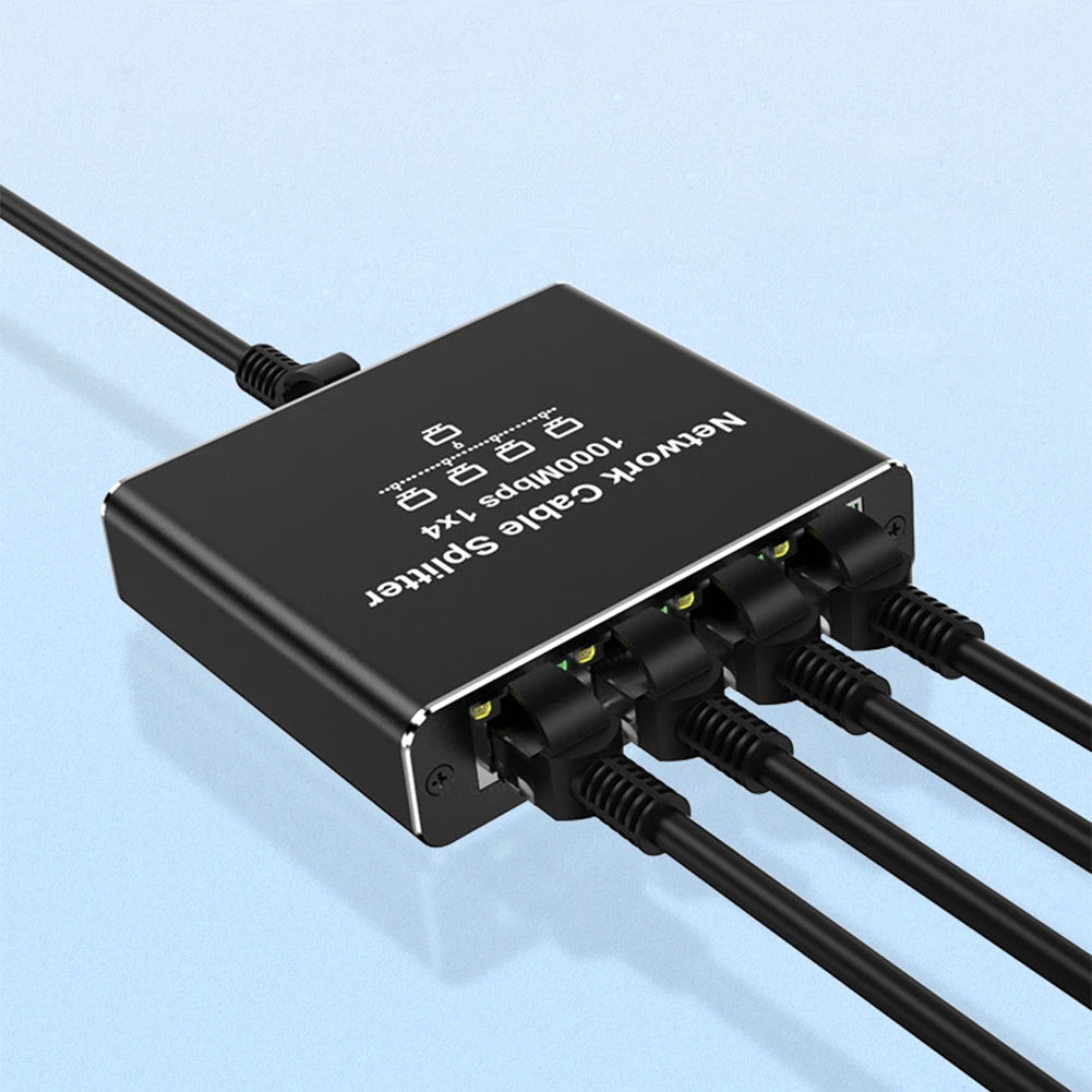 1 To 4 RJ45 Splitter High Speed 1000Mbps Network Connector Splitter HUB 4 Devices Simultaneously Networking for Cat6/7/8 Cable FUN GUYS SHOP   FUN GUY WORLD