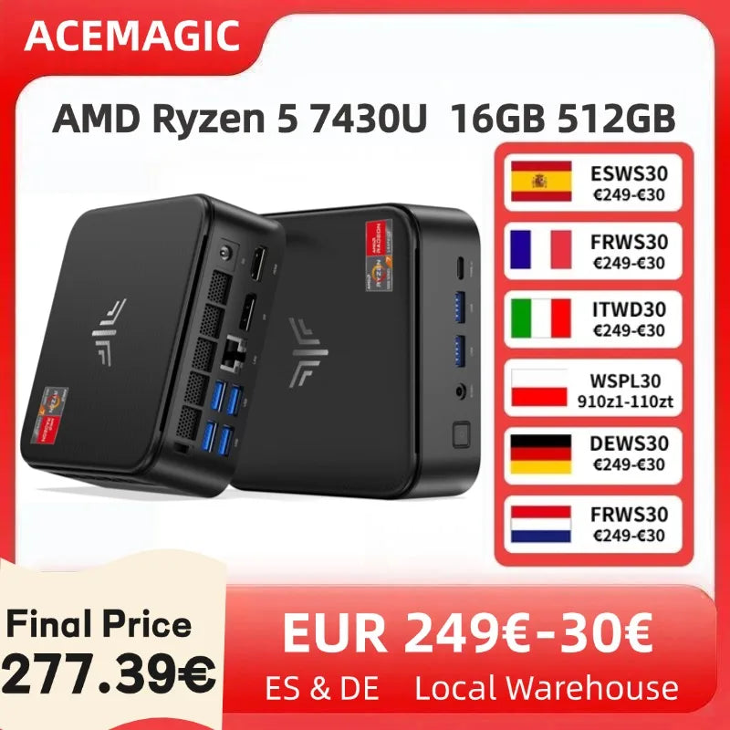ACEMAGIC E3B MINI PC AMD Ryzen 5 7430U 6-Core Powerhouse 16GB DDR4 512GB M.2 2280 SSD Wifi6 BT5.2 4K 60Hz UHD WiFi 6 Windows 11 FUN GUYS SHOP   FUN GUYS SHOP