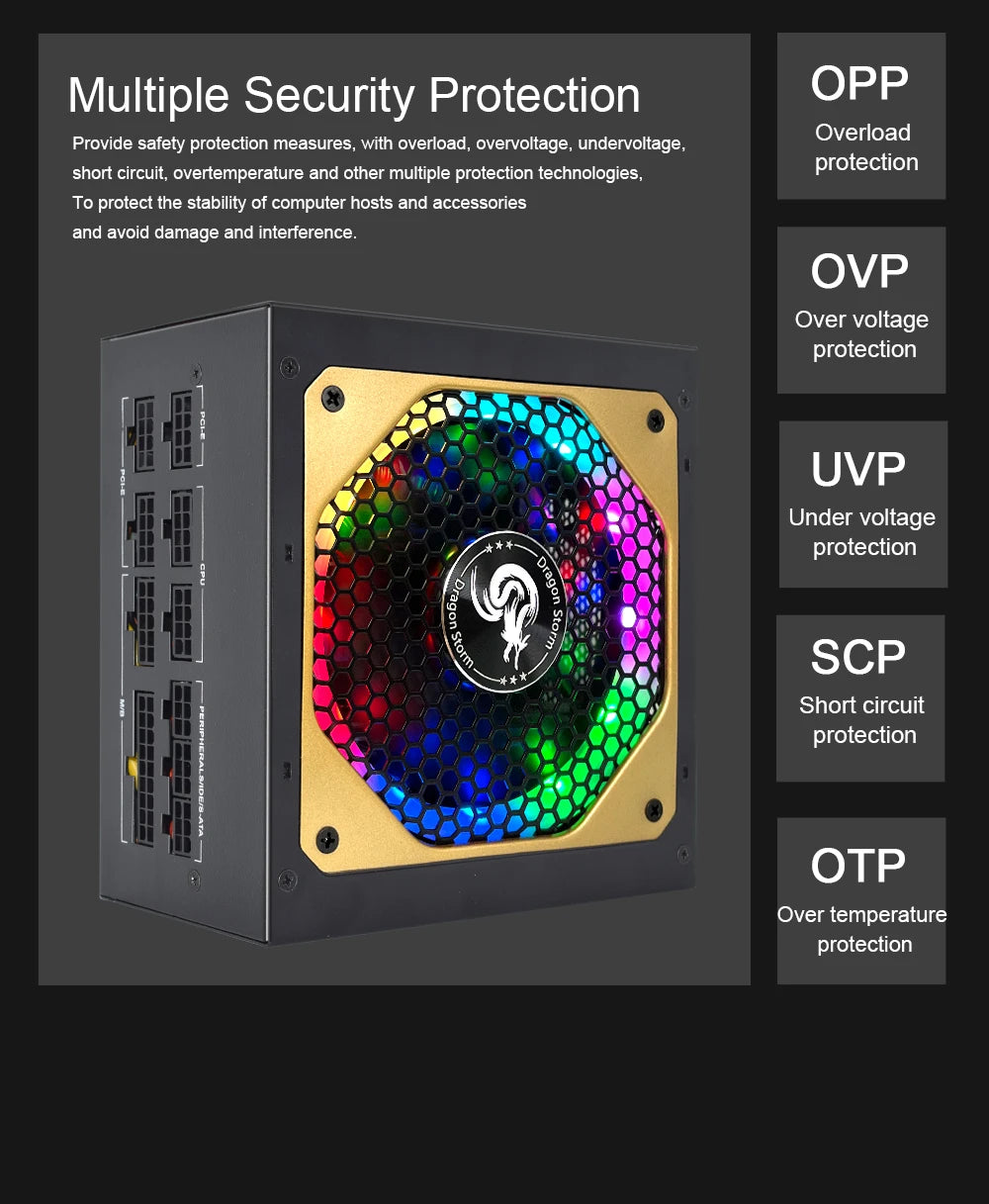 JULONGFENGBAO ATX 850W Full Modular RGB 80Plus Gold 20+4Pin 12V PSU Professional E-Sports Video Game Computer PC Power Supply FUN GUYS SHOP   FUN GUY WORLD