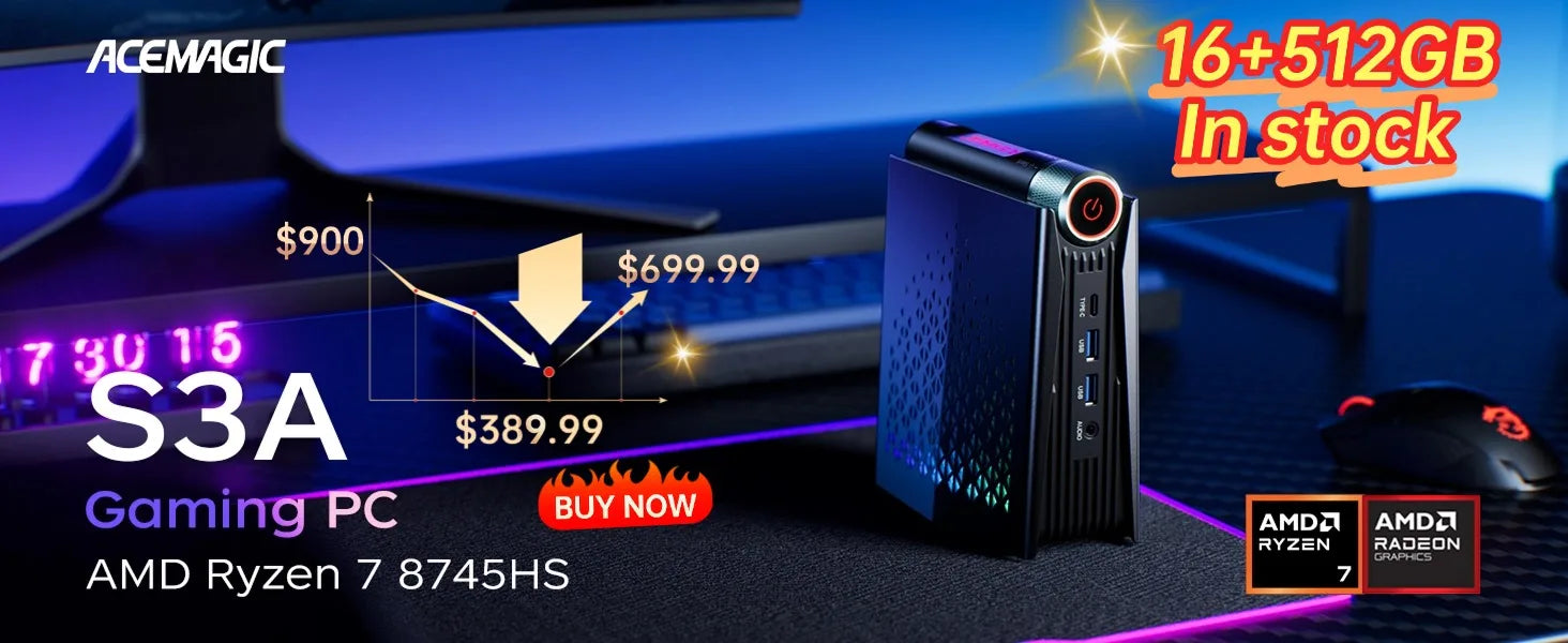 Mini PC AMD Ryzen CPU Windows 11 Pro Mini Computer 6900HX 16GB RAM 512GB SSDWifi6 BT5.2 with RGB lights 4K triple dis ACEMAGIC FUN GUYS SHOP   FUN GUYS SHOP