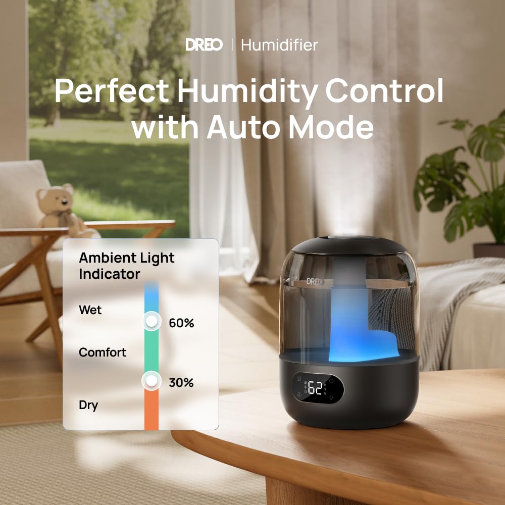 DREO Humidifiers for Bedroom, 3L Top Fill 30H & 26dB Quiet Runtime for Large Room, Cool Mist Ultrasonic Humidifier with Humidity Sensor, Night Light for Home, Baby, Nursery, Plants, 360° Nozzle, Black - FUN GUY WORLD FUN GUY WORLD FUN GUY WORLD B0DG8YPRF2 B0DG8YPRF2 Snow White DREO Humidifiers for Bedroom, 3L Top Fill 30H & 26dB Quiet Runtime for Large Room, Cool Mist Ultrasonic Humidifier with Humidity Sensor, Night Light for Home, Baby, Nursery, Plants, 360° Nozzle, Black FUN GUY WORLD FUN GUY