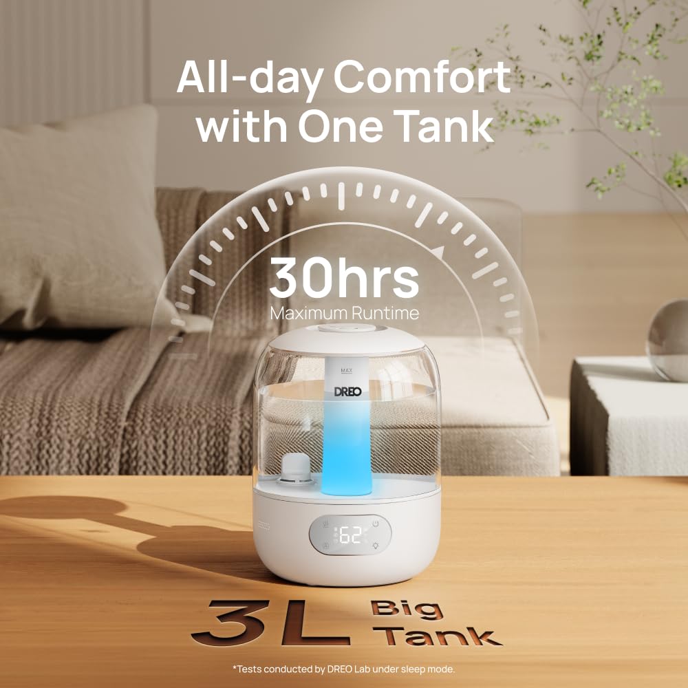 DREO Humidifiers for Bedroom, 3L Top Fill 30H & 26dB Quiet Runtime for Large Room, Cool Mist Ultrasonic Humidifier with Humidity Sensor, Night Light for Home, Baby, Nursery, Plants, 360° Nozzle, Black - FUN GUY WORLD FUN GUY WORLD FUN GUY WORLD B0DG8YPRF2 B0DG8YPRF2 Snow White DREO Humidifiers for Bedroom, 3L Top Fill 30H & 26dB Quiet Runtime for Large Room, Cool Mist Ultrasonic Humidifier with Humidity Sensor, Night Light for Home, Baby, Nursery, Plants, 360° Nozzle, Black FUN GUY WORLD FUN GUY