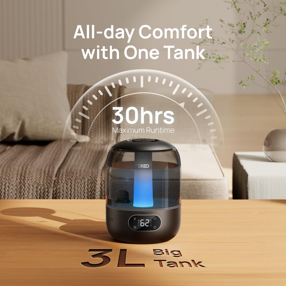 DREO Humidifiers for Bedroom, 3L Top Fill 30H & 26dB Quiet Runtime for Large Room, Cool Mist Ultrasonic Humidifier with Humidity Sensor, Night Light for Home, Baby, Nursery, Plants, 360° Nozzle, Black - FUN GUY WORLD FUN GUY WORLD FUN GUY WORLD B0DG8YPRF2 B0DG8YPRF2 Snow White DREO Humidifiers for Bedroom, 3L Top Fill 30H & 26dB Quiet Runtime for Large Room, Cool Mist Ultrasonic Humidifier with Humidity Sensor, Night Light for Home, Baby, Nursery, Plants, 360° Nozzle, Black FUN GUY WORLD FUN GUY