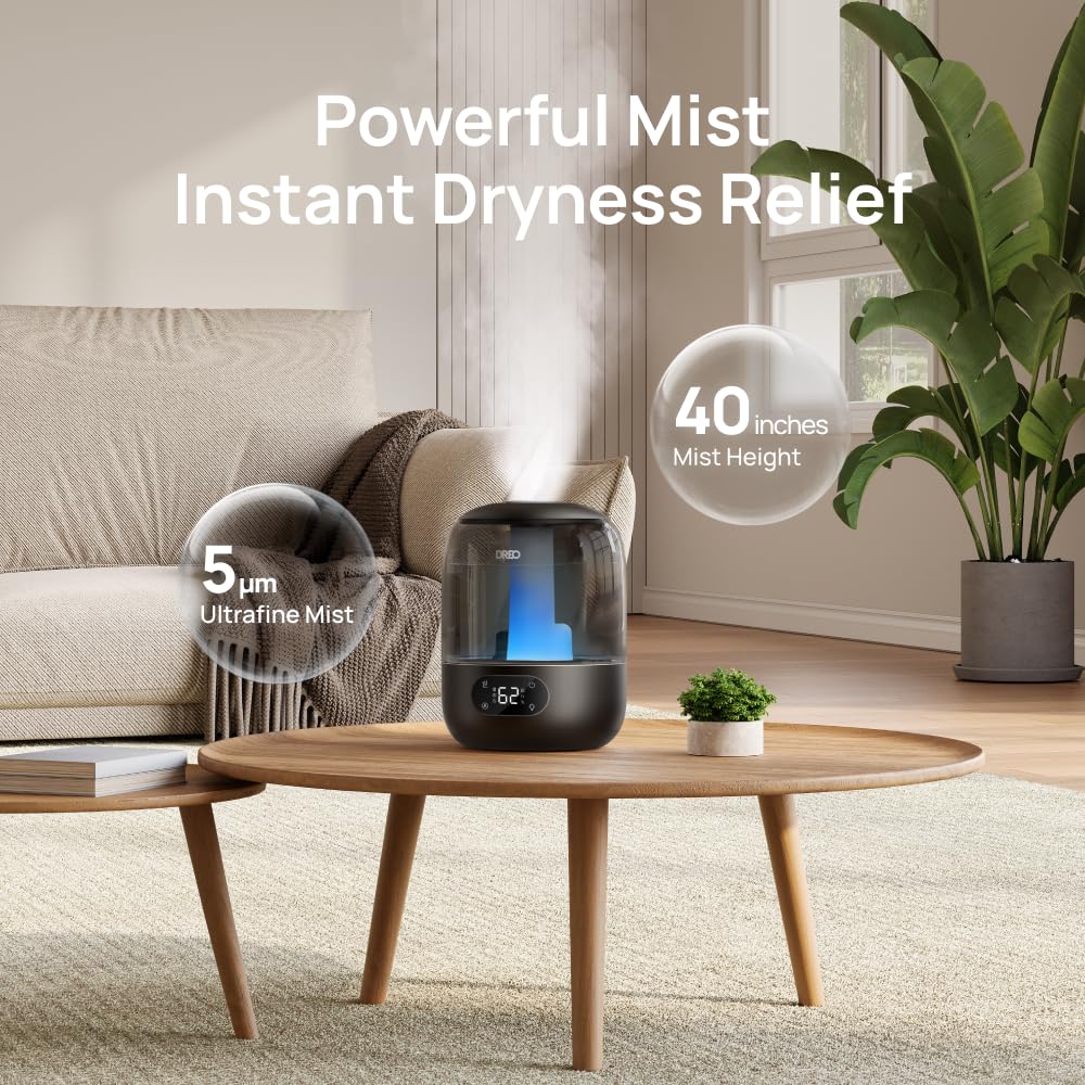 DREO Humidifiers for Bedroom, 3L Top Fill 30H & 26dB Quiet Runtime for Large Room, Cool Mist Ultrasonic Humidifier with Humidity Sensor, Night Light for Home, Baby, Nursery, Plants, 360° Nozzle, Black - FUN GUY WORLD FUN GUY WORLD FUN GUY WORLD B0DG8YPRF2 B0DG8YPRF2 Snow White DREO Humidifiers for Bedroom, 3L Top Fill 30H & 26dB Quiet Runtime for Large Room, Cool Mist Ultrasonic Humidifier with Humidity Sensor, Night Light for Home, Baby, Nursery, Plants, 360° Nozzle, Black FUN GUY WORLD FUN GUY