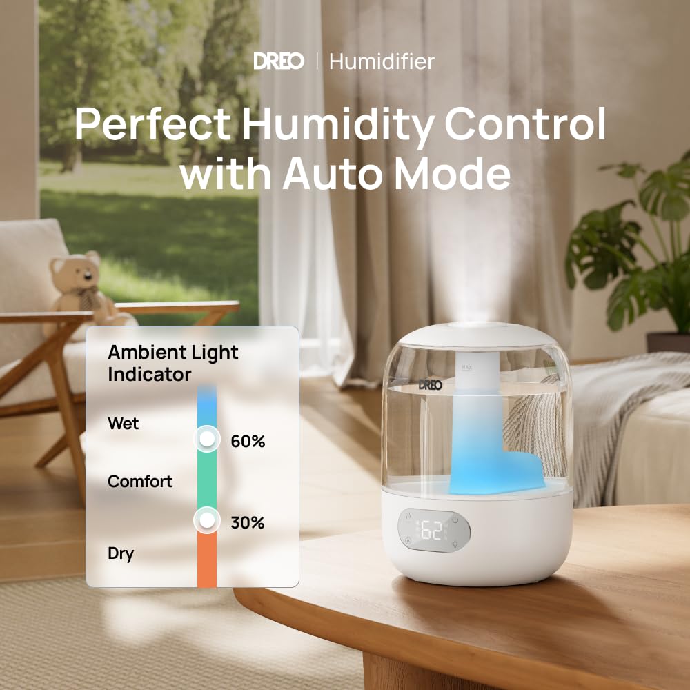 DREO Humidifiers for Bedroom, 3L Top Fill 30H & 26dB Quiet Runtime for Large Room, Cool Mist Ultrasonic Humidifier with Humidity Sensor, Night Light for Home, Baby, Nursery, Plants, 360° Nozzle, Black - FUN GUY WORLD FUN GUY WORLD FUN GUY WORLD B0DG8YPRF2 B0DG8YPRF2 Snow White DREO Humidifiers for Bedroom, 3L Top Fill 30H & 26dB Quiet Runtime for Large Room, Cool Mist Ultrasonic Humidifier with Humidity Sensor, Night Light for Home, Baby, Nursery, Plants, 360° Nozzle, Black FUN GUY WORLD FUN GUY