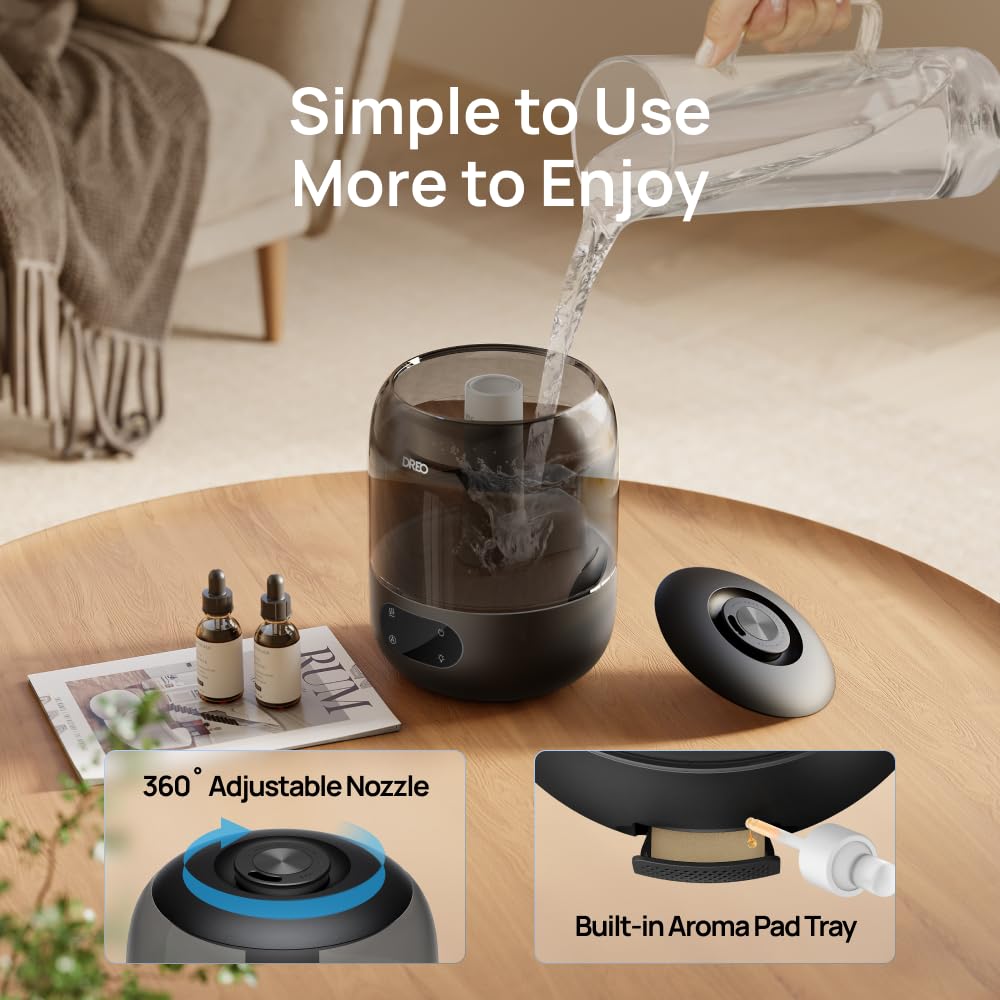 DREO Humidifiers for Bedroom, 3L Top Fill 30H & 26dB Quiet Runtime for Large Room, Cool Mist Ultrasonic Humidifier with Humidity Sensor, Night Light for Home, Baby, Nursery, Plants, 360° Nozzle, Black - FUN GUY WORLD FUN GUY WORLD FUN GUY WORLD B0DG8YPRF2 B0DG8YPRF2 Snow White DREO Humidifiers for Bedroom, 3L Top Fill 30H & 26dB Quiet Runtime for Large Room, Cool Mist Ultrasonic Humidifier with Humidity Sensor, Night Light for Home, Baby, Nursery, Plants, 360° Nozzle, Black FUN GUY WORLD FUN GUY