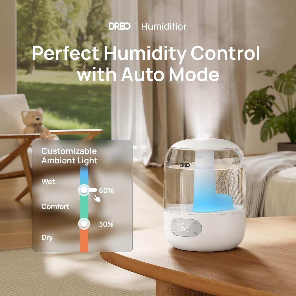 DREO Humidifiers for Bedroom, 3L Top Fill 30H & 26dB Quiet Runtime for Large Room, Cool Mist Ultrasonic Humidifier with Humidity Sensor, Night Light for Home, Baby, Nursery, Plants, 360° Nozzle, Black - FUN GUY WORLD FUN GUY WORLD FUN GUY WORLD B0DG8YPRF2 B0DG8YPRF2 Snow White DREO Humidifiers for Bedroom, 3L Top Fill 30H & 26dB Quiet Runtime for Large Room, Cool Mist Ultrasonic Humidifier with Humidity Sensor, Night Light for Home, Baby, Nursery, Plants, 360° Nozzle, Black FUN GUY WORLD FUN GUY