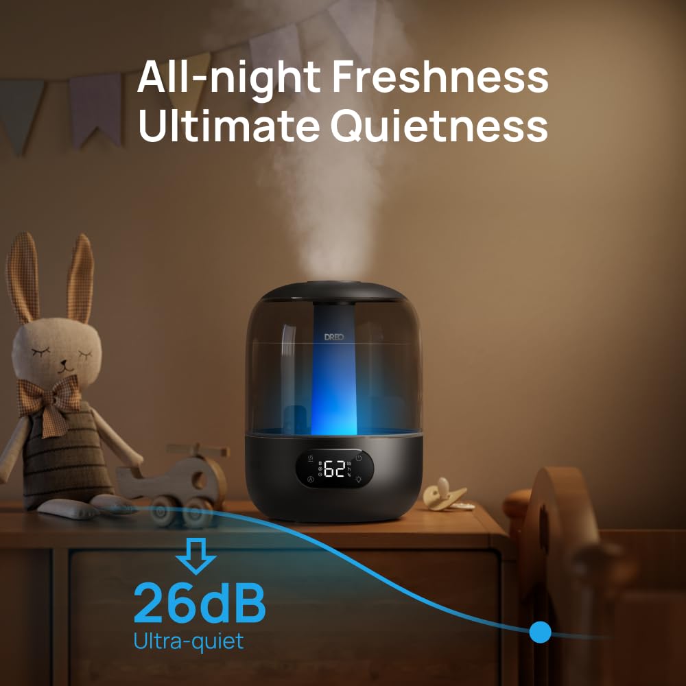 DREO Humidifiers for Bedroom, 3L Top Fill 30H & 26dB Quiet Runtime for Large Room, Cool Mist Ultrasonic Humidifier with Humidity Sensor, Night Light for Home, Baby, Nursery, Plants, 360° Nozzle, Black - FUN GUY WORLD FUN GUY WORLD FUN GUY WORLD B0DG8YPRF2 B0DG8YPRF2 Snow White DREO Humidifiers for Bedroom, 3L Top Fill 30H & 26dB Quiet Runtime for Large Room, Cool Mist Ultrasonic Humidifier with Humidity Sensor, Night Light for Home, Baby, Nursery, Plants, 360° Nozzle, Black FUN GUY WORLD FUN GUY