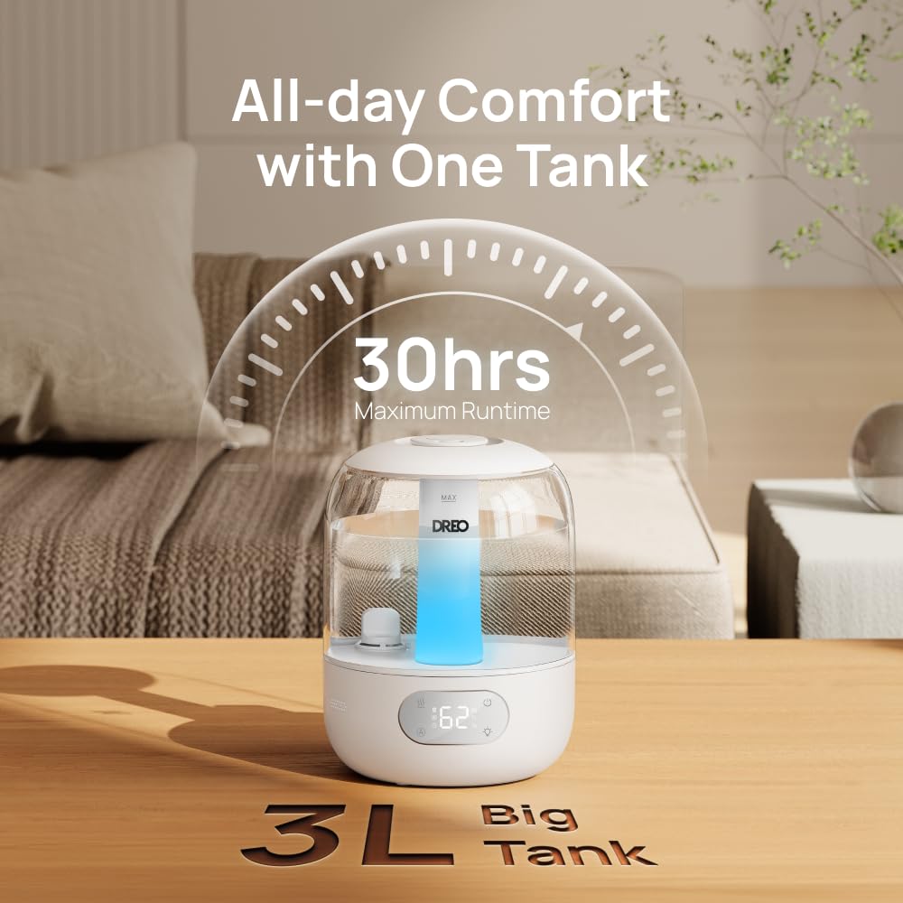 DREO Humidifiers for Bedroom, 3L Top Fill 30H & 26dB Quiet Runtime for Large Room, Cool Mist Ultrasonic Humidifier with Humidity Sensor, Night Light for Home, Baby, Nursery, Plants, 360° Nozzle, Black - FUN GUY WORLD FUN GUY WORLD FUN GUY WORLD B0DG8YPRF2 B0DG8YPRF2 Snow White DREO Humidifiers for Bedroom, 3L Top Fill 30H & 26dB Quiet Runtime for Large Room, Cool Mist Ultrasonic Humidifier with Humidity Sensor, Night Light for Home, Baby, Nursery, Plants, 360° Nozzle, Black FUN GUY WORLD FUN GUY