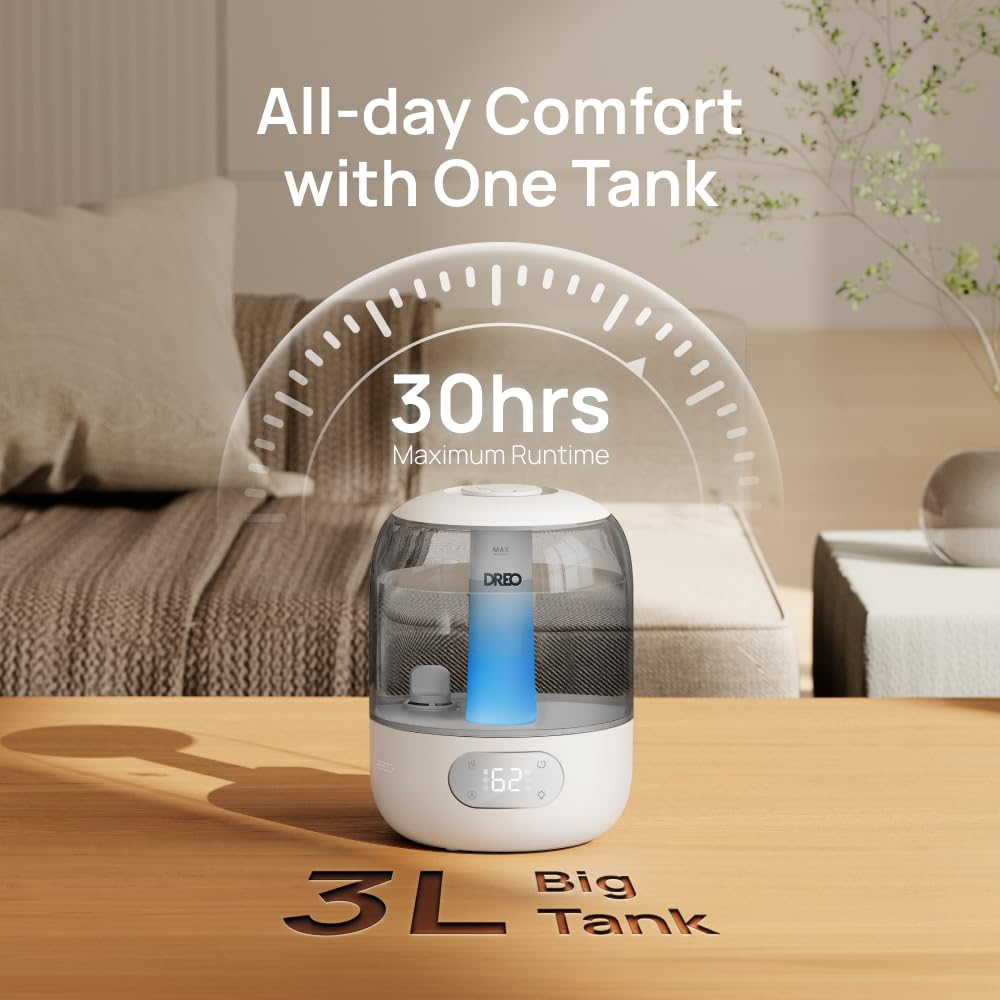 DREO Humidifiers for Bedroom, 3L Top Fill 30H & 26dB Quiet Runtime for Large Room, Cool Mist Ultrasonic Humidifier with Humidity Sensor, Night Light for Home, Baby, Nursery, Plants, 360° Nozzle, Black - FUN GUY WORLD FUN GUY WORLD FUN GUY WORLD B0DG8YPRF2 B0DG8YPRF2 Snow White DREO Humidifiers for Bedroom, 3L Top Fill 30H & 26dB Quiet Runtime for Large Room, Cool Mist Ultrasonic Humidifier with Humidity Sensor, Night Light for Home, Baby, Nursery, Plants, 360° Nozzle, Black FUN GUY WORLD FUN GUY