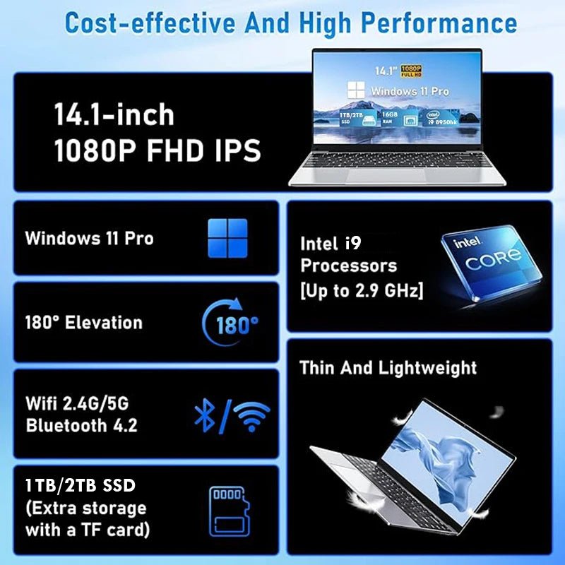Intel Core i9 8950HK Windows 11 14.1 Inch i9 Gaming Laptop Computer PC Gamer 16GB RAM 1TB 2TB SSD Notebook Office Study Computer - FUN GUY WORLD FUN GUYS SHOP FUN GUY WORLD 14:193;200000605:416GB DDR4 1TB SSD  black 16GB DDR4 1TB SSD Intel Core i9 8950HK Windows 11 14.1 Inch i9 Gaming Laptop Computer PC Gamer 16GB RAM 1TB 2TB SSD Notebook Office Study Computer FUN GUYS SHOP FUN GUY WORLD