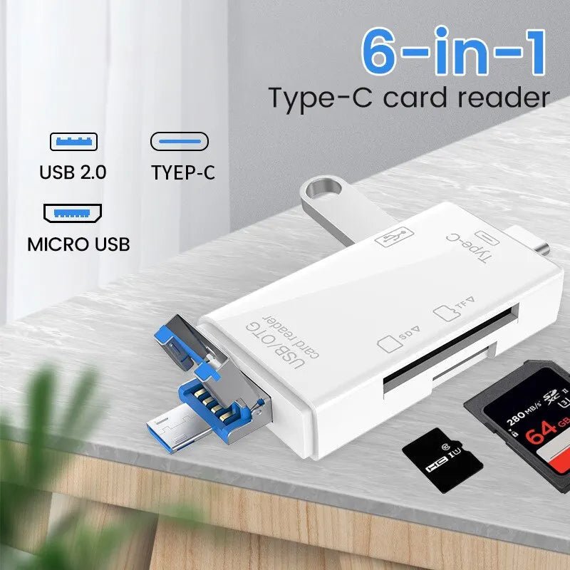 Otg Type C Card Reader Usb 2 0 Tf Mirco Sd Smart Memory Flash Memory Adapter Mini Mobile Phone Accessories 6in1 - FUN GUY WORLD FUN GUYS SHOP FUN GUY WORLD 14:29  WHITE Otg Type C Card Reader Usb 2 0 Tf Mirco Sd Smart Memory Flash Memory Adapter Mini Mobile Phone Accessories 6in1 FUN GUYS SHOP FUN GUY WORLD
