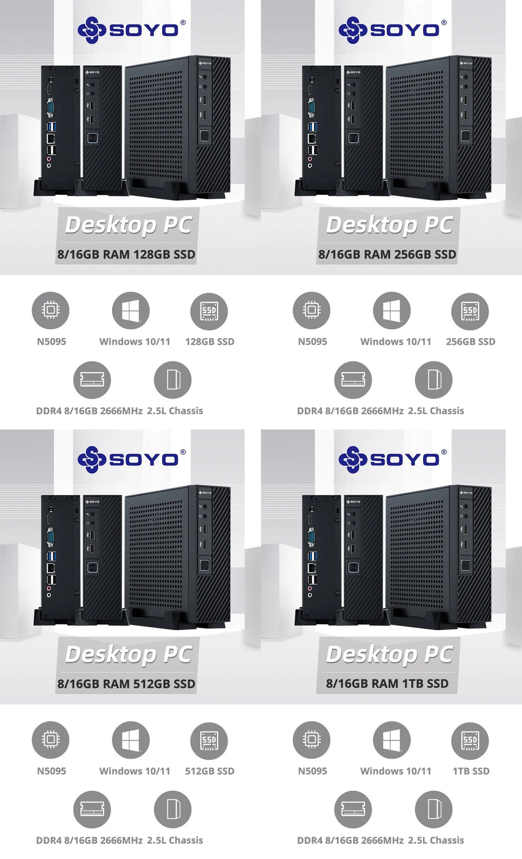 SOYO New Mini PC N5095 Intel 11th 8GB 16GB DDR4 M.2 256GB 512GB 1TB SSD Windows11/10 4K 60Hz HDMI VGA Office Gaming Computer - FUN GUYS SHOP FUN GUYS SHOP FUN GUYS SHOP 200007763:201336100;5:570000358GB RAM-256GB SSD  8GB RAM - 256GB SSD China Mainland SOYO New Mini PC N5095 Intel 11th 8GB 16GB DDR4 M.2 256GB 512GB 1TB SSD Windows11/10 4K 60Hz HDMI VGA Office Gaming Computer