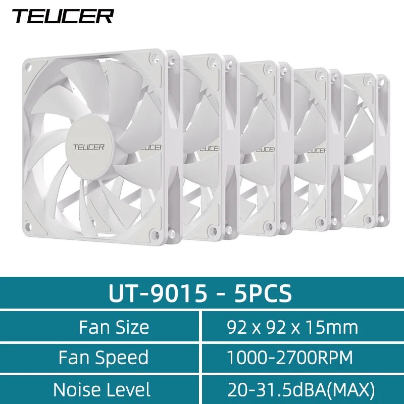 TEUCER UT - 9015 12V PWM 4Pin Hydraulic Bearing Thin PC Fan 1200 - 3000RPM for CPU Cooling, Ultra - Thin Design - FUN GUY WORLD FUN GUYS SHOP FUN GUY WORLD 14:200021498White-5PCS;200000544:193As shown;272514294:13963948861  White - 5PCS As shown NO RGB TEUCER UT - 9015 12V PWM 4Pin Hydraulic Bearing Thin PC Fan 1200 - 3000RPM for CPU Cooling, Ultra - Thin Design FUN GUYS SHOP FUN GUY WORLD