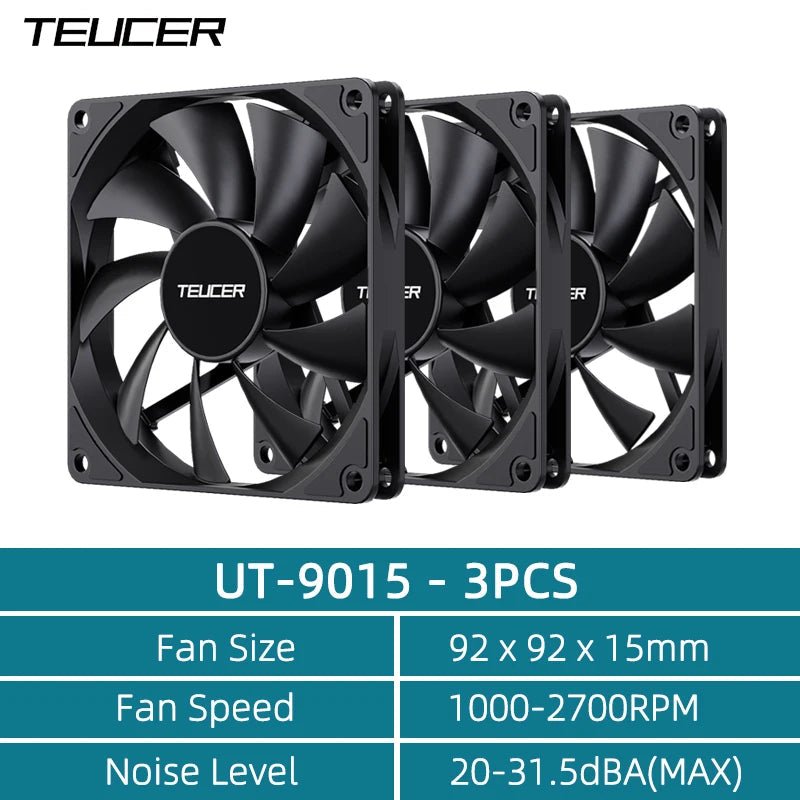 TEUCER UT - 9015 12V PWM 4Pin Hydraulic Bearing Thin PC Fan 1200 - 3000RPM for CPU Cooling, Ultra - Thin Design - FUN GUY WORLD FUN GUYS SHOP FUN GUY WORLD 14:200025551Black-3PCS;200000544:193As shown;272514294:13963948861  Black - 3PCS As shown NO RGB TEUCER UT - 9015 12V PWM 4Pin Hydraulic Bearing Thin PC Fan 1200 - 3000RPM for CPU Cooling, Ultra - Thin Design FUN GUYS SHOP FUN GUY WORLD